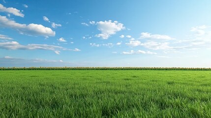 Fototapeta premium Vast Green Field Under Blue Sky