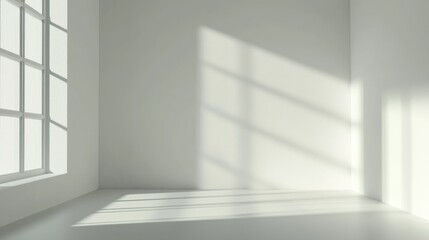 Fototapeta premium Sunlit Minimalist Room Corner, Interior Design, Bright White Walls, Light and Shadow