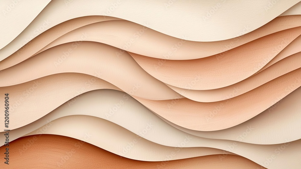 Poster Neutral watercolor concept. Abstract layered waves in soft shades of beige and cream create a soothing visual effect.