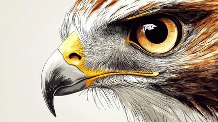 A detailed and vibrant close-up illustration of a hawk showcasing its majestic features and striking gaze, perfect for nature enthusiasts and art lovers.