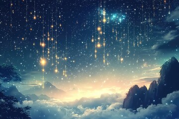 A glowing starry night animation loop with twinkling stars and subtle moving clouds for atmospheric visuals.