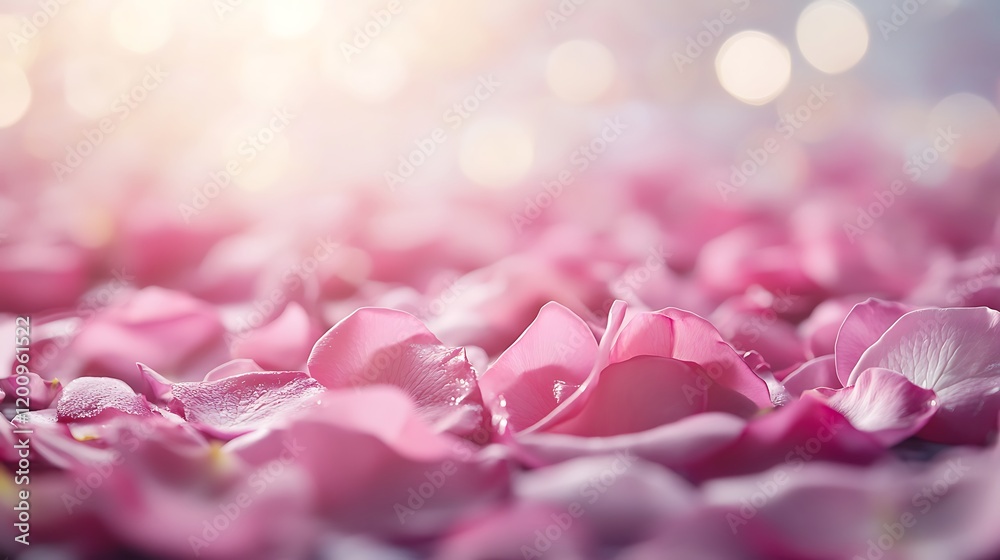Wall mural a gentle array of pink rose petals drifting softly through a serene light-filled background creating