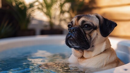 Obraz premium Pug in Hot Tub Relaxation