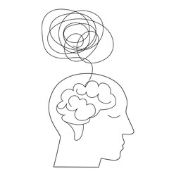 Profile of a person with a brain and thoughts. Vector illustration on the topic of psychological help in life.