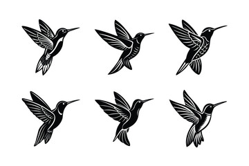 Hummingbird silhouette black set isolated on transparent background