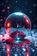 Fototapeta premium Fragmented glass scattered around a broken disco ball, shattered, glass, sparkle