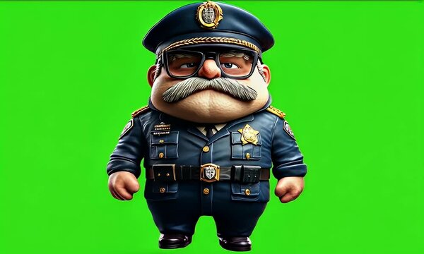 Cartoon police officer, green screen, game asset, illustration