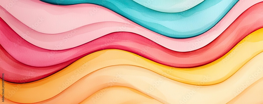 Poster Playful watercolor concept. Colorful abstract waves in soft gradients create a soothing visual experience.