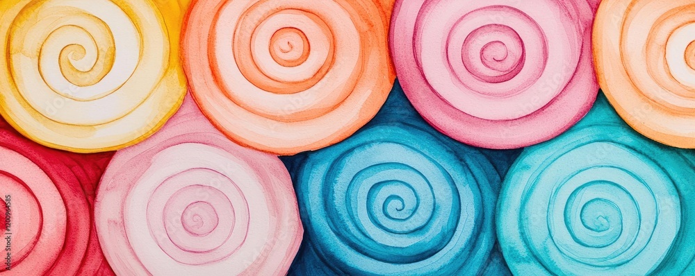 Aufkleber playful watercolor concept. colorful spiral patterns create a vibrant, artistic background for vario