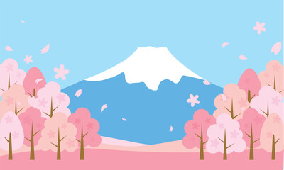 春の富士山の背景イラスト素材