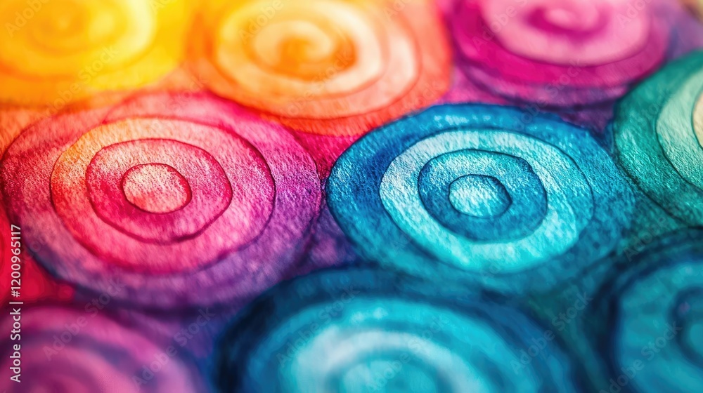 Poster playful watercolor concept. vibrant abstract artwork featuring colorful circular patterns in a playf