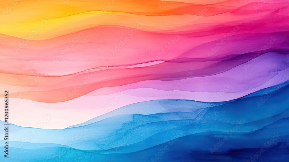 Poster playful watercolor concept. vibrant abstract watercolor waves in a spectrum of colors creating a soo