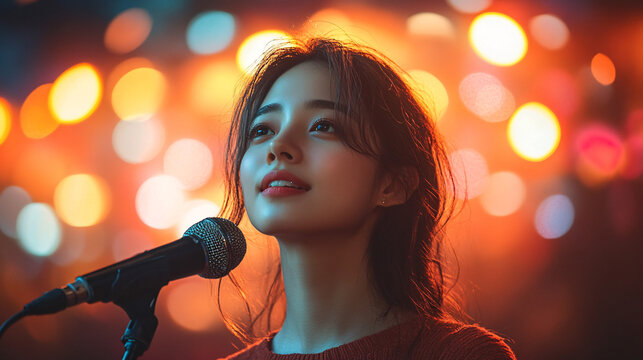 a woman singing into a microphone
