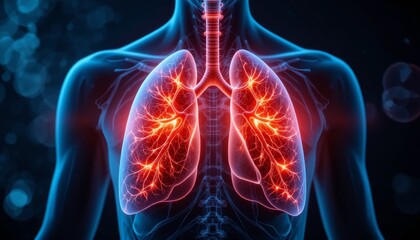 3D Medical Illustration of Lungs with Highlighted Respiratory System