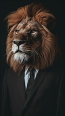 lion wearing suit and tie.