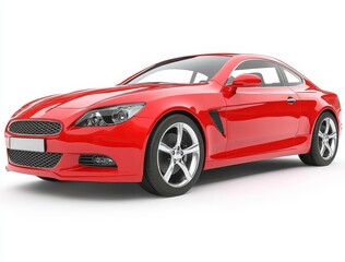 Fototapeta premium 3D rendering of a red car isolated on a white background, captured in high resolution.