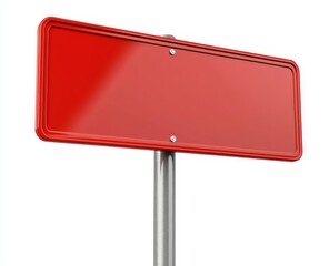 Blank red rectangular sign on metal post.
