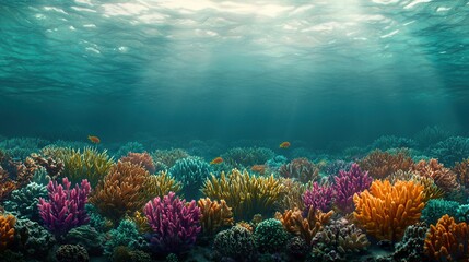 Fototapeta premium Vibrant Underwater Scene with Colorful Coral Reefs, Deep underwater scenes inspire wonder concept.
