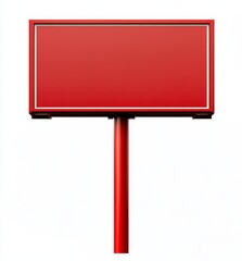 Red blank billboard sign on a pole, isolated on white background.