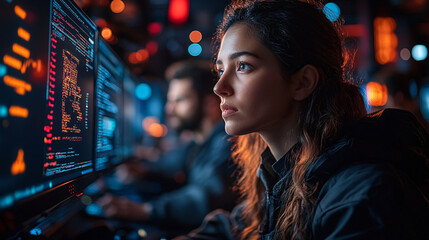 a woman looking at a computer screen
