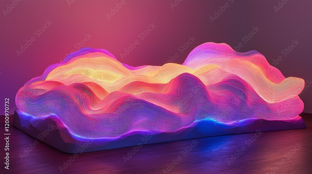 Aufkleber in a mesmerizing display, radiant neon waves undulate in vibrant colors, creating a dreamlike ambien