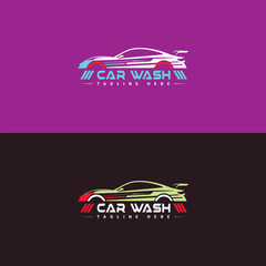 Retro 80s Car Wash Logo with Neon Colors and Stylized Car