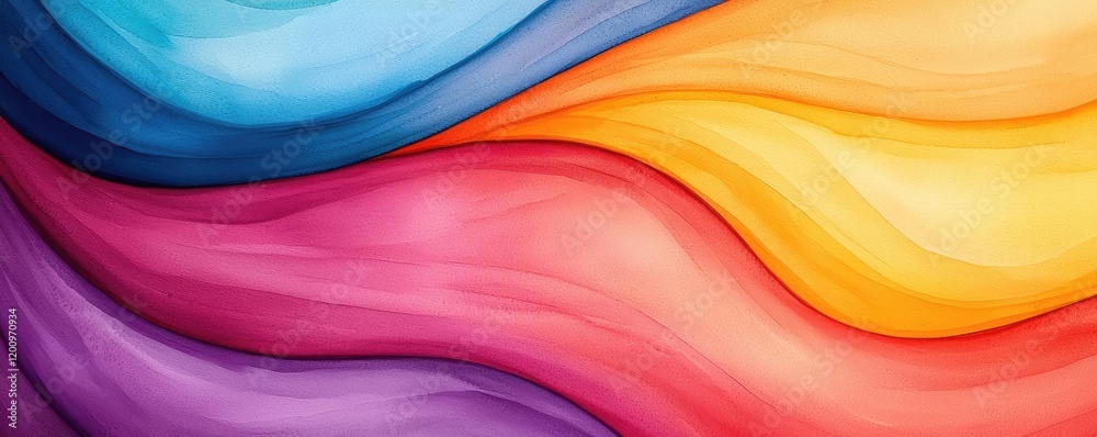 Poster Playful watercolor concept. Vibrant abstract waves of color creating a dynamic visual experience.
