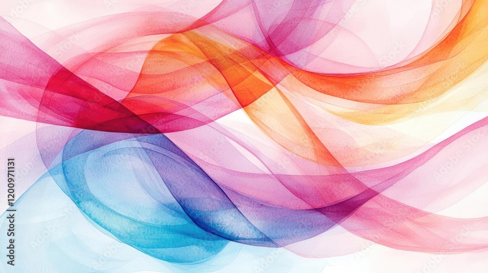 Poster Playful watercolor concept. Colorful abstract wave patterns creating a dynamic and flowing design.