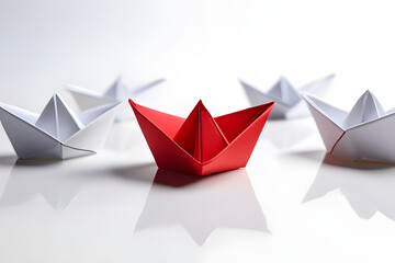 red paper boat on white
