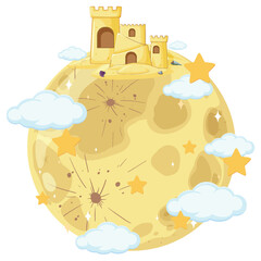 Naklejka premium Castle on the Moon with Stars