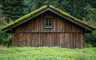 Obraz premium A close-up view of an old wooden roof with weathered planks and moss growth