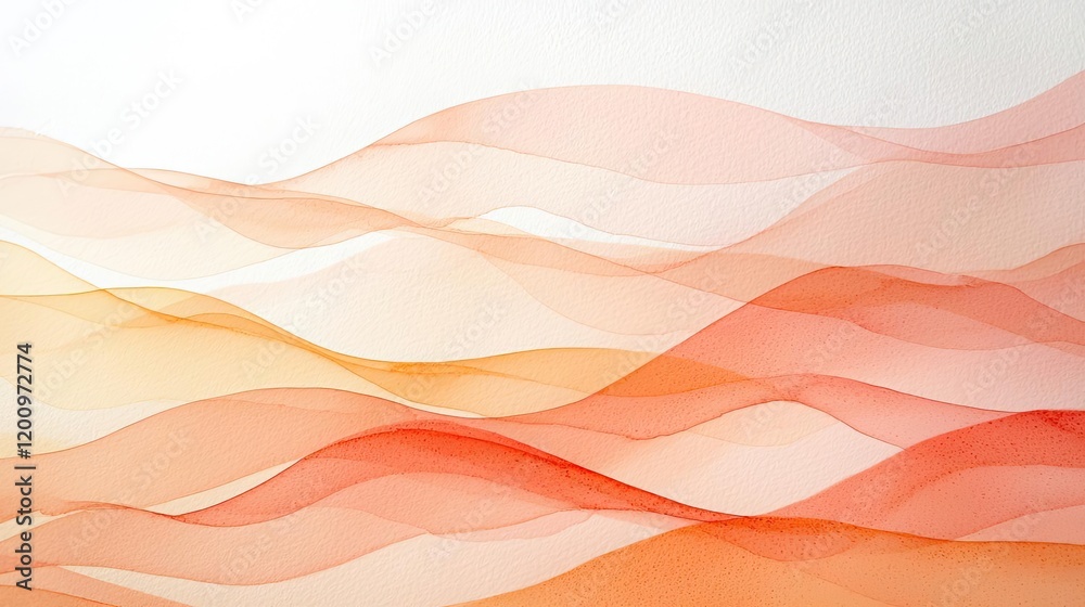 Poster minimalist watercolor idea. abstract waves in orange and peach tones creating a soothing, artistic b