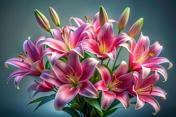 Fototapeta premium Beautiful Pink Lily Bouquet Isolated, Floral Arrangement, Spring Flowers, Pink Lilies, Elegant Blooms