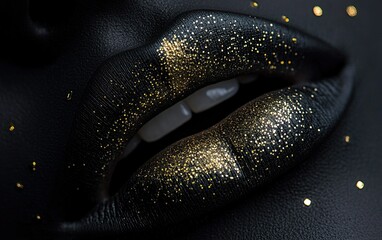 Obraz premium Black lips sprinkled with gold powder