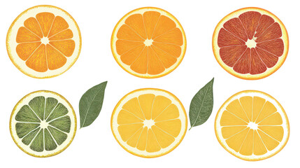 Obraz premium Colorful Citrus Fruit Collection on a Clear Background Generative AI