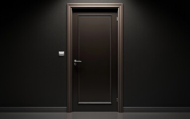 A dark brown interior door with a smooth surface and a simple silver handle, isolated on a clean background