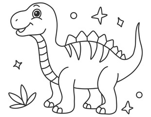 dinosaur coloring page for kids. cute black and white design with fun letters and more shapes to color