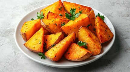 Crispy Potato Wedges, Plate, Parsley, Kitchen, Food Photography