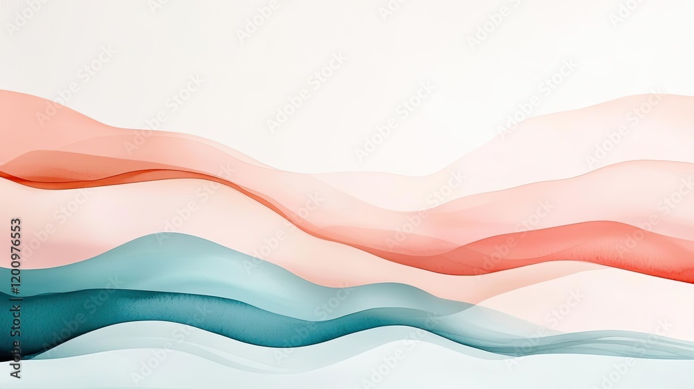 Poster playful watercolor concept. soft, flowing abstract waves in pastel colors create a serene and calmin