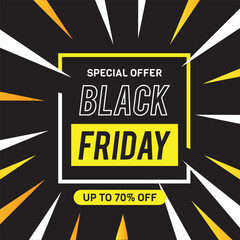 Black Friday Sale banner template for promotion discount up to 70% zoom in effect vector illustration 