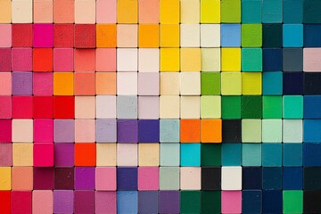 Color chart of squares in various colors, arranged neatly to create an abstract background. 
