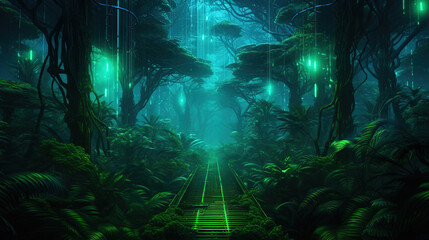 Enchanted Jungle Pathway with Luminescent Trees
