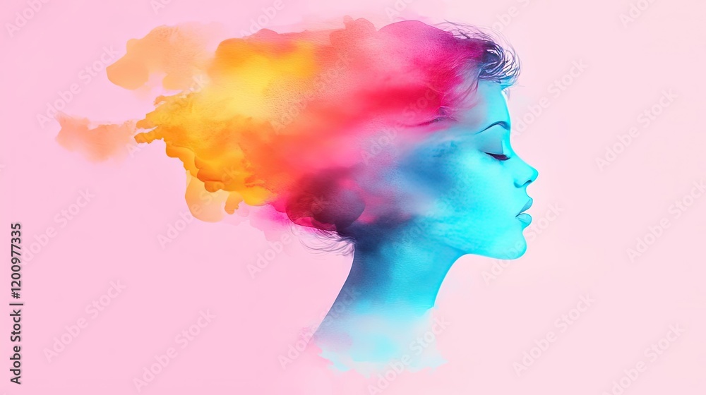 Poster minimalist watercolor idea. a colorful representation of imagination and creativity flowing from a w