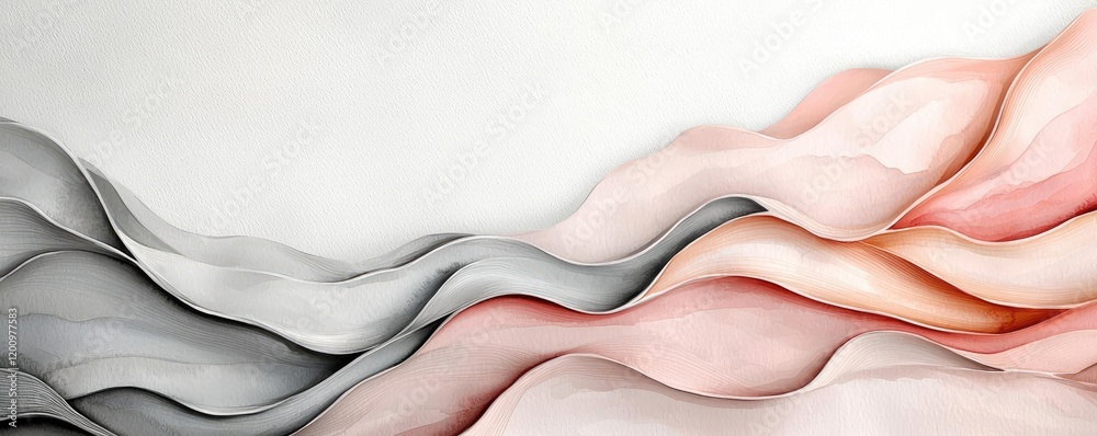 Aufkleber Minimalist watercolor idea. Abstract waves in soft pastel tones create a serene and modern atmosphere.