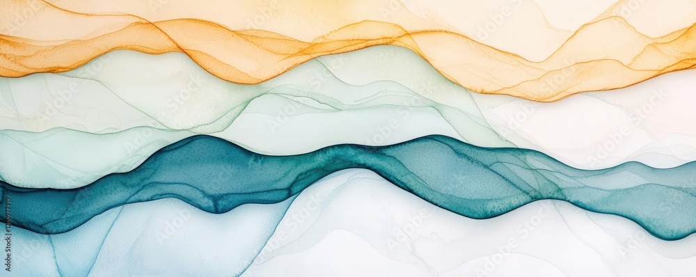 Aufkleber Neutral watercolor concept. Colorful waves of translucent fabric creating a serene and modern abstract background.