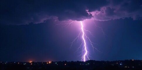 Single bolt of lightning illuminating the dark sky, dark, night, radiant