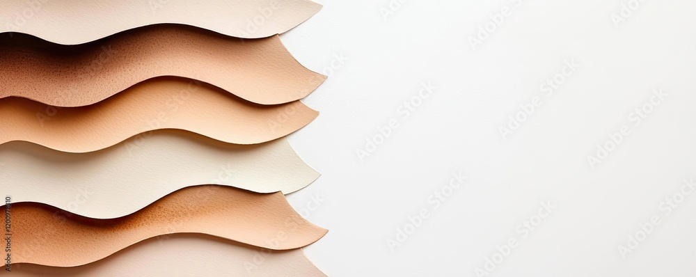 Poster neutral watercolor concept. an abstract arrangement of curved paper layers in soft beige tones on a 