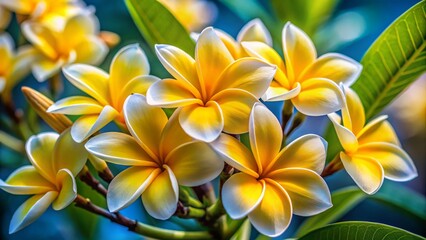 Fototapeta premium Blooming Yellow Frangipani Flowers: Minimalist Photography