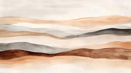 Neutral watercolor concept. Abstract watercolor landscape in earthy tones, blending soft layers and warm hues.