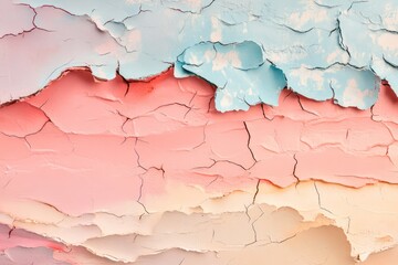 Obraz premium Layers of cracked paint peeling to reveal soft and vibrant contrasts beneath